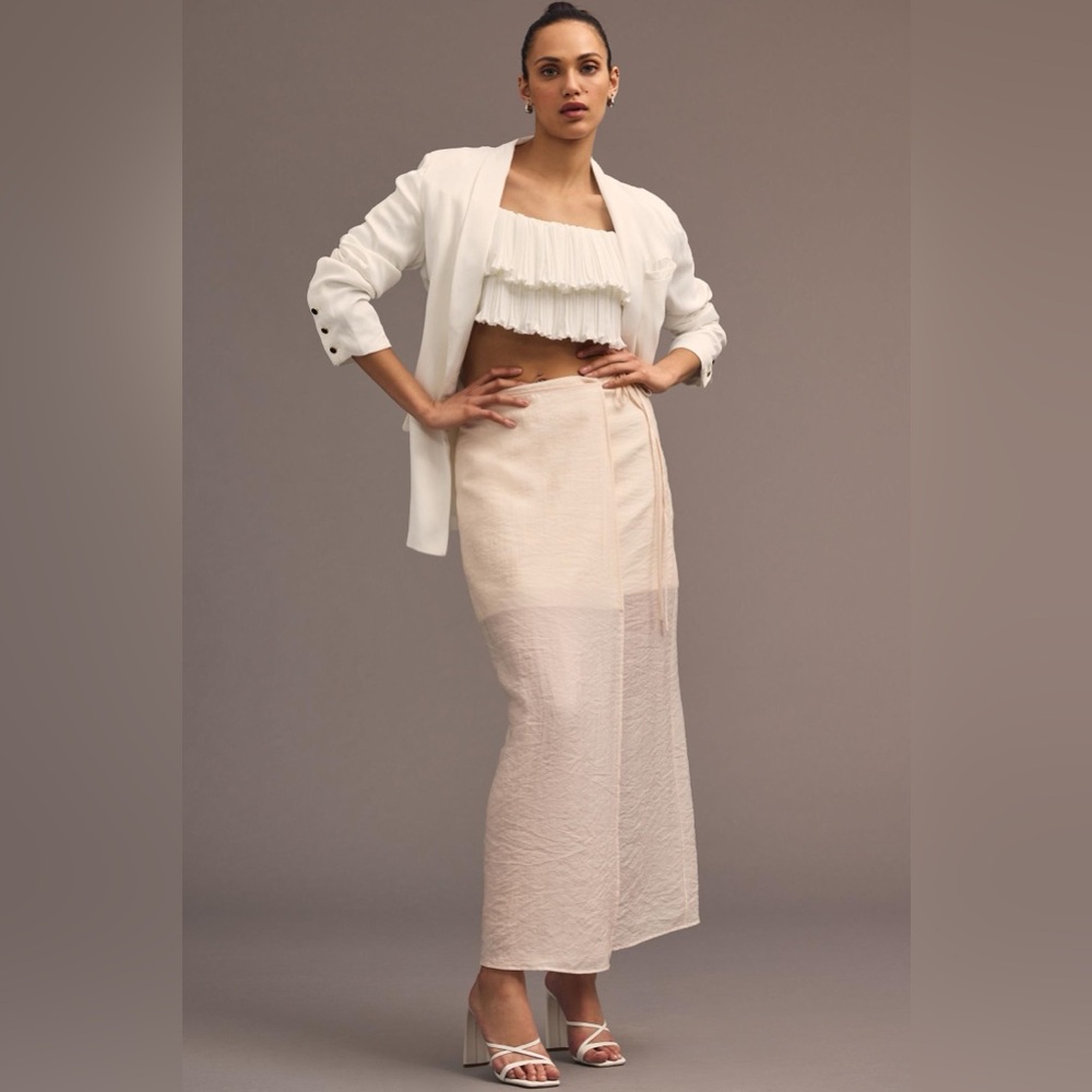 NWT Anthropology Sunday in Brooklyn Long Pink/Peach Sheer Wrap Skirt Size Small